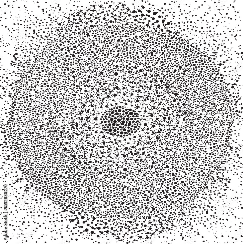 Poster circular black and white pattern. texture composed of irregular geometric elements. distressed uneve