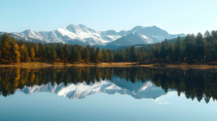 Obraz premium Mountain Lake Reflection: Serenity in Autumn Colors