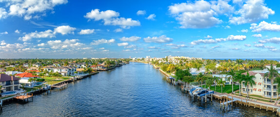 Fototapeta premium panoramic drone view of Florida intracoastal with city