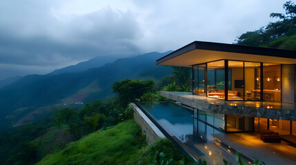 Modern Cliffside House with Infinity Pool and Mountain View