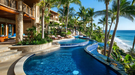 Fototapeta premium Luxury Oceanfront Villa with Infinity Pool and Stunning Tropical Views