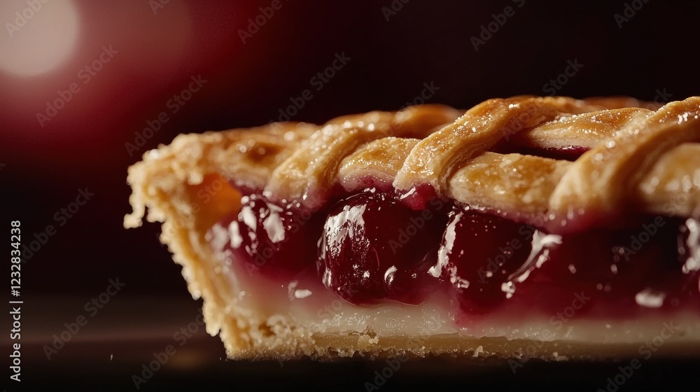 Aufkleber close-up of a slice of cherry pie. the pie has a golden-brown crust with a lattice-like lattice patt