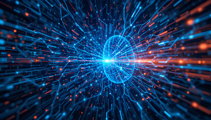 Digital background perfect for tech processes, business data transfer & encryption, neural networks, digital archives,  artificial intelligence, sound and graphic presentation, science, education, etc