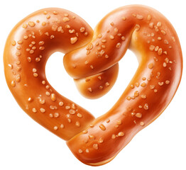 Soft pretzel in the shape of a heart on a transparent background
