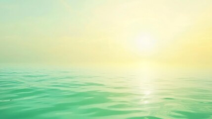 Obraz premium Serene Green Water Under a Calm Yellow Sky