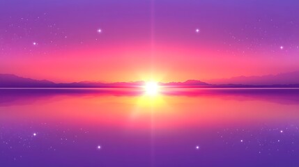 Serene Sunset Over Calm Lake Mountains and Stars