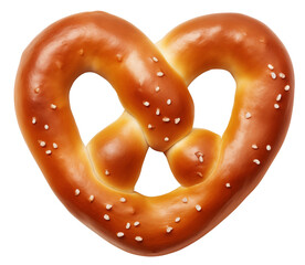 Soft pretzel in the shape of a heart on a transparent background