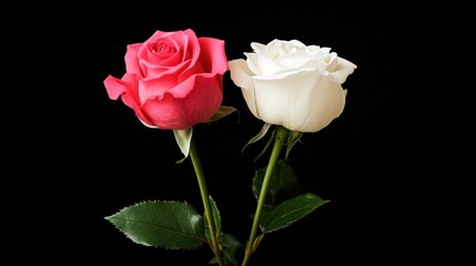 Fototapeta premium A beautiful display of pink and white roses on a black background.