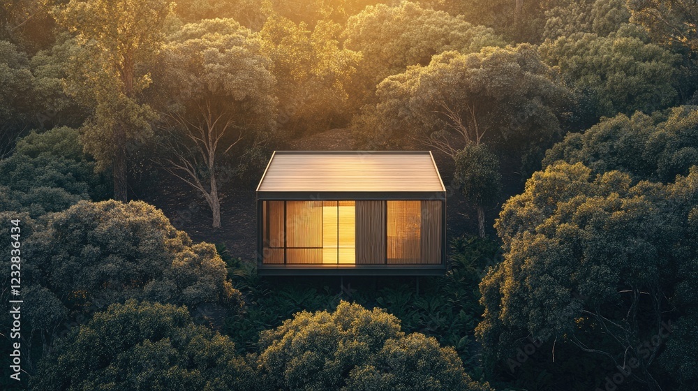 Poster Modern Cube House nestled in a serene forest setting