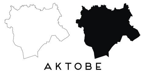 Aktobe map outline and black silhouette vector