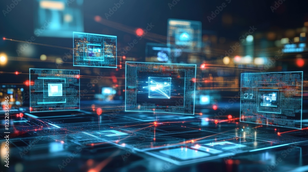 Poster Digital Data Streams Flowing Through Network Interfaces