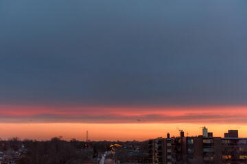 City in silhouette with a beautiful dawn sky in Winter season, Scarborough, Canada