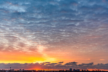 City in silhouette with a beautiful dawn sky in Winter season, Scarborough, Canada