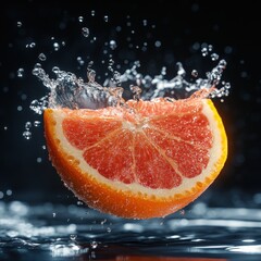 juicy grapefruit slice splashing in water