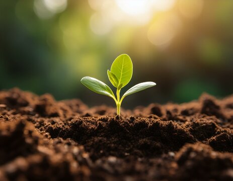 jeune pousse de plante verte poussant en pleine terre en illustration ia	
