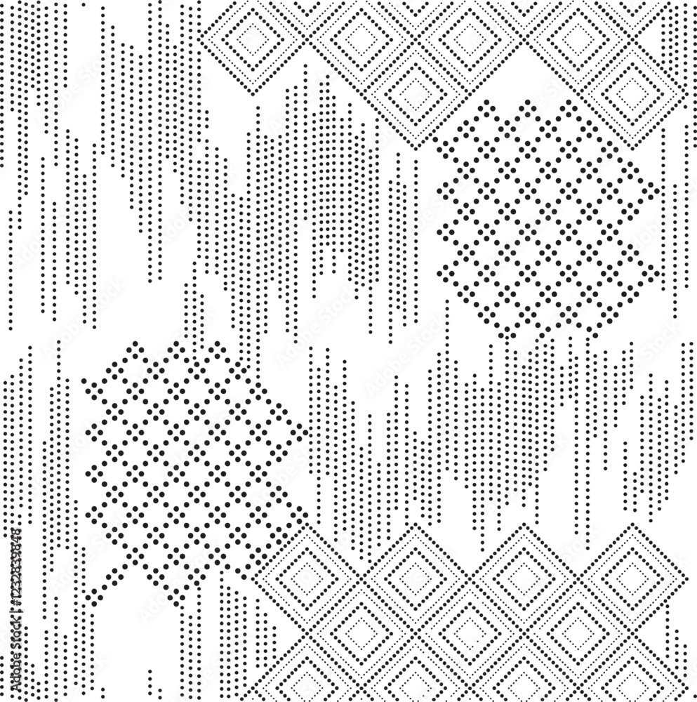 Poster black and white tileable pattern. grunge worn damask pattern design. distressed fabric texture. over