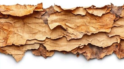 Peeling tree bark texture, isolated, white background, nature design