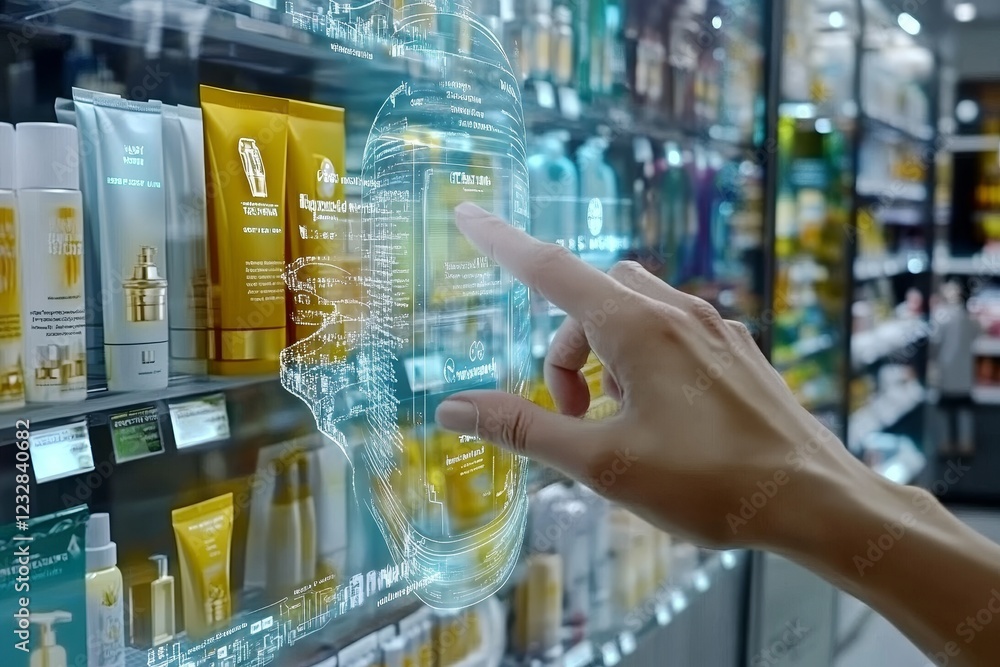Poster touchscreen interaction with digital interface in modern store