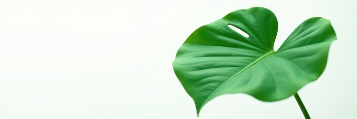 Single large Monstera leaf, crisp detail, stark white backdrop , high-resolution, studio
