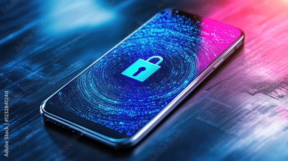 Poster Smartphone Display Showing Digital Security Lock