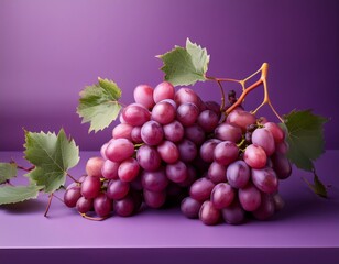 Fototapeta premium raisins rouges avec des feuilles de vigne sur fond violet en ia