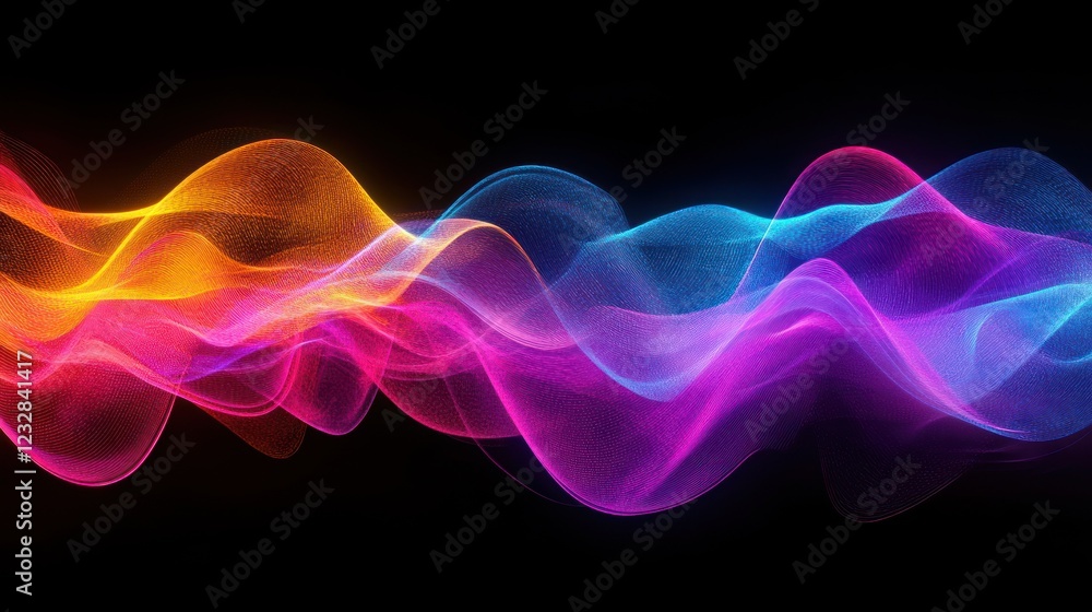 Poster Abstract Colorful Waves Flowing Dynamically Across Dark Background