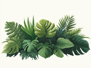 lush tropical jungle foliage illustration on white background