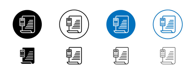 Billing icons set in black and blue colors on white background