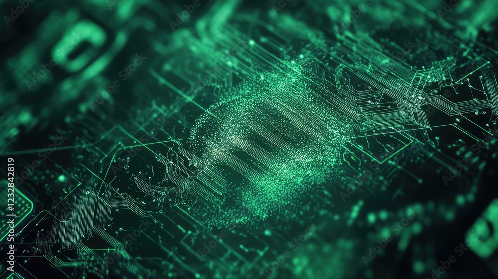 Aufkleber Abstract Green Circuit Board Data Flow Visualization