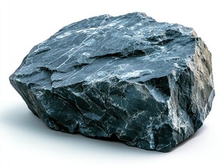 Dark gray rock specimen isolated on white background, studio shot