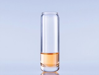 clear glass container with a small amount of orange liquid inside