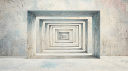 Abstract concrete tunnel, perspective, depth, architecture, design, background