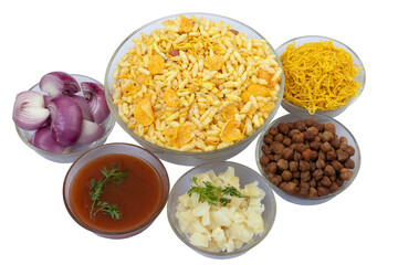 indian snacks - chaat - bhel chivda spicy snacks ingredients on transperent background png