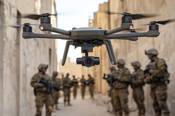 Fototapeta premium Advanced drone technology in military surveillance for real-time high fidelity aerial imaging