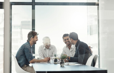 Discussion, planning and business men in office for company stock market shares for finance report....