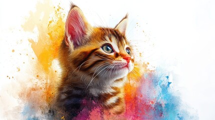 Adorable Bengal Kitten with Vibrant Golden Fur Surrounded by Colors