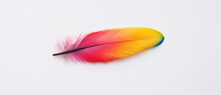 Fototapeta a single brightly colored feather on a white background