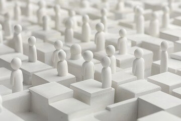 Fototapeta premium White Figurines in Abstract Urban Landscape of Block Structures