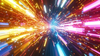 Abstract Colorful Light Rays Exploding From Center