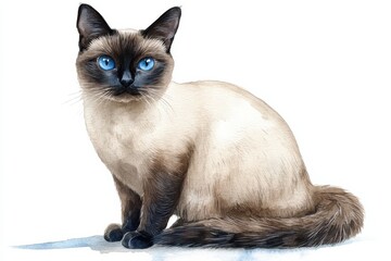 Elegant Siamese Cat with Bright Blue Eyes Sitting Gracefully