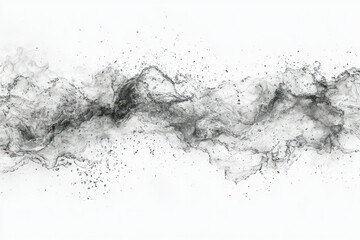 Dark particles exploding, dispersing on white background, digital art effect