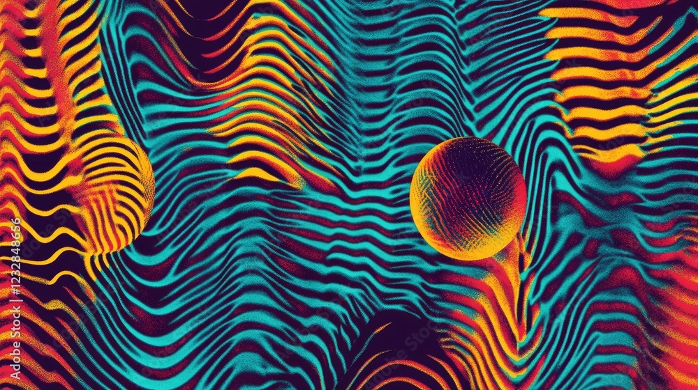 Poster Abstract Colorful Wavy Pattern with Spheres