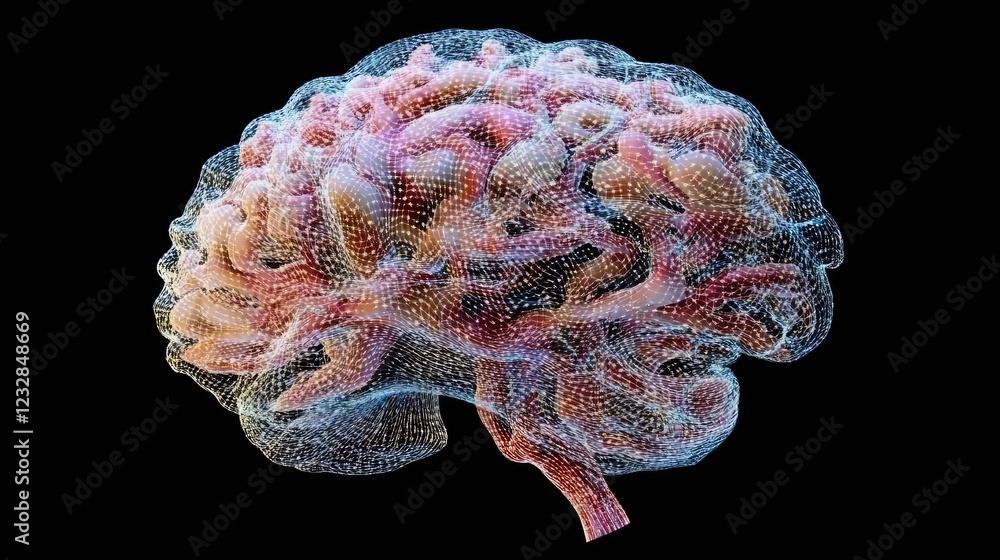 Poster digital mesh representation of a human brain