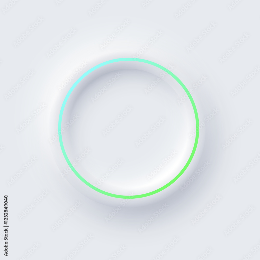 Poster round color frame with illuminated neon border on white background. glowing white circle frame with 