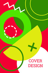 Bright background in Memphis style. Geometric cover design. Fashionable bright cover, banner, poster, booklet. Bright colors. Vector