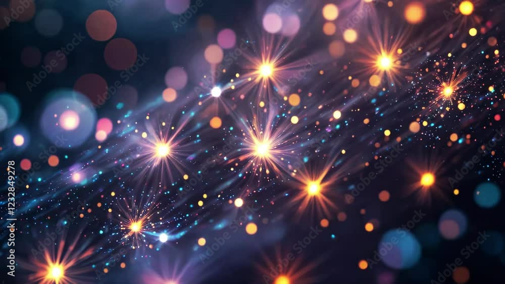 Wall mural festive sparkling lights bokeh seamless loop video background. colorful abstract motion graphics ani