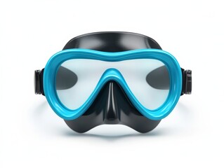 blue and black diving mask isolated on white background