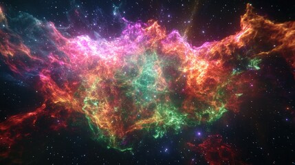 Naklejka premium A vibrant nebula displays cosmic colors and swirling gases
