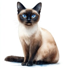 Elegant Siamese Cat with Bright Blue Eyes Sitting Gracefully