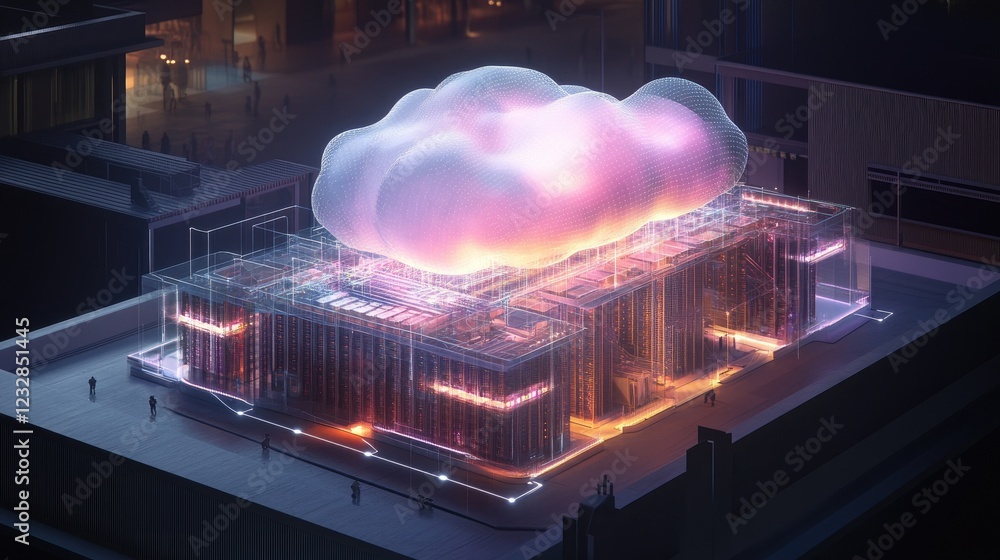Aufkleber Cloud Computing Data Center Network Infrastructure Cityscape